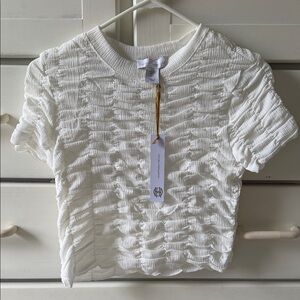 NWT. House of Harlow 1960 White Textured Short-Sleeve Crop Top